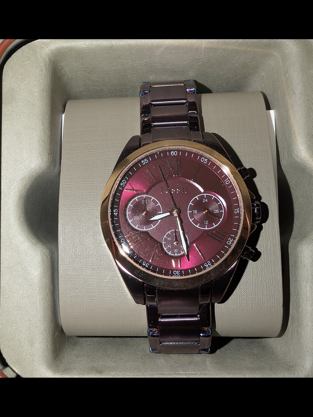 FOSSIL Women's Burgundy Chronograph Metal Watch - Brand: FOSSIL